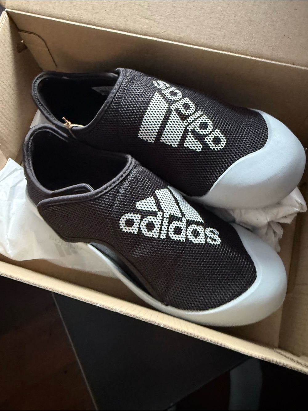 adidas Black Slip-On Sneakers with White Logo and Gray Toe